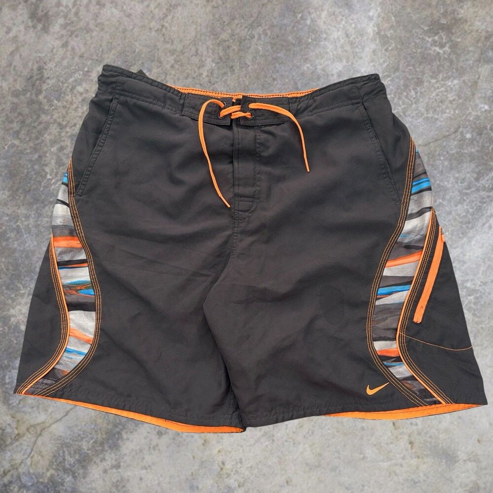 Nike Dri Fit Shorts Men's Size L 8” Orange Black Activewear Basketball